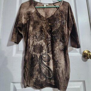 Y2K Brown Floral Rhinestone Top